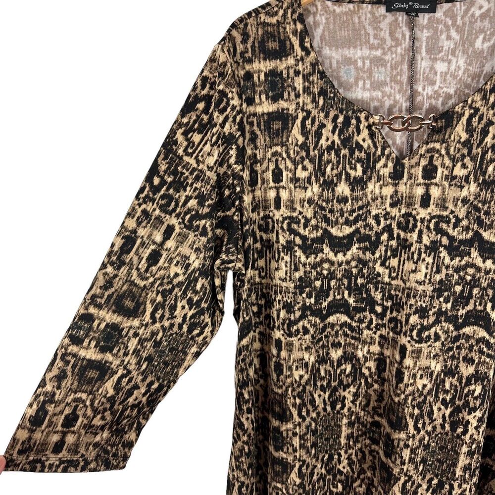 Slinky Brand Tunic Top‎ Women's Size 1X Asymmetric Blouse V Neck Black Brown - Picture 6 of 11